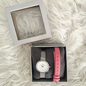 NIB Obaku Denmark Ladies Watch- Silver/Pink Band